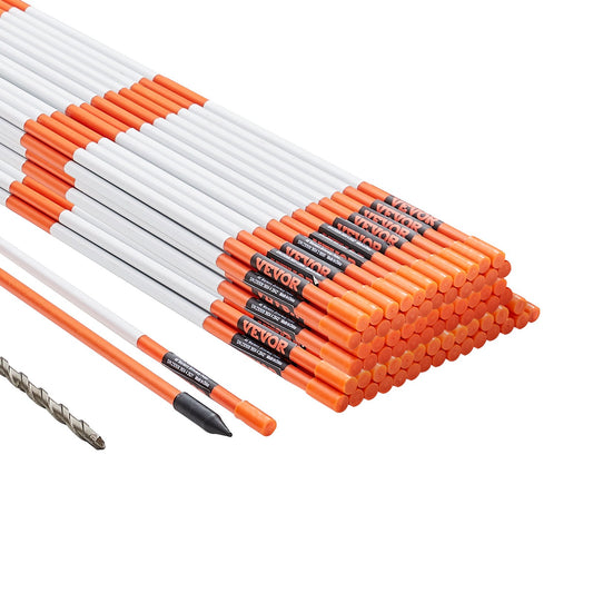 VEVOR Driveway Markers, 100PCS 121.5cm, 0.78cm Diameter, Orange Fiberglass Poles