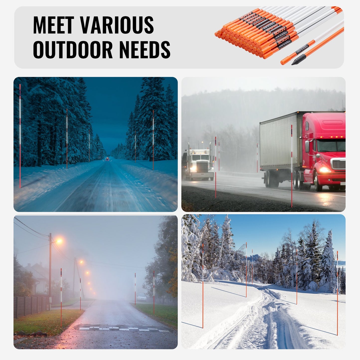 VEVOR Driveway Markers, 50 PCS 121.5 cm, 0.78 cm Diameter Orange Fiberglass Poles