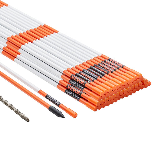 VEVOR Driveway Markers, 50 PCS 121.5 cm, 0.78 cm Diameter Orange Fiberglass Poles