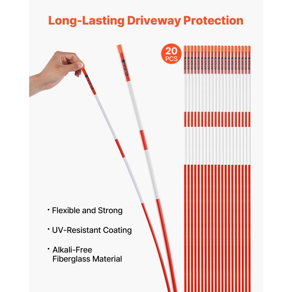 VEVOR 20Pcs Reflective Driveway Markers 7.87mm Dia 147cm Snow Stakes Reflectors