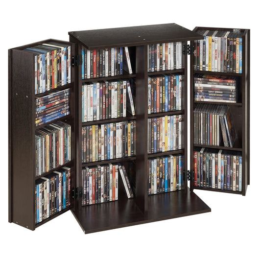 Media Storage Cabinet, 4-Tier DVD Shelf Organizer, 610 x 368 x 846 mm Multimedia Storage Organizer for CDs, DVDs, Books, Games, CD Shelf for Living Room, Home Office, Recording Room, Brown
