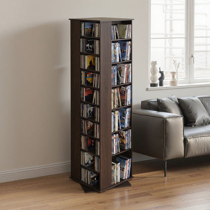 Media Storage Cabinet, CD Rack Tower, 34 Compartments Rotating Media Tower Rack for CDs, DVDs, Books and Game Discs, DVD Stand for Living Room, Home Office and Recording Room, Brown