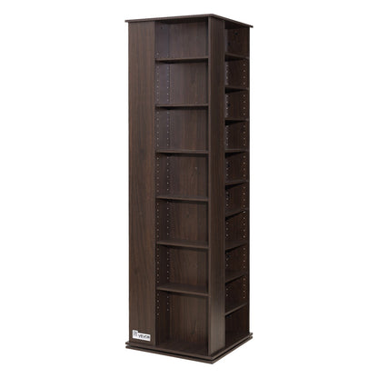Media Storage Cabinet, CD Rack Tower, 34 Compartments Rotating Media Tower Rack for CDs, DVDs, Books and Game Discs, DVD Stand for Living Room, Home Office and Recording Room, Brown
