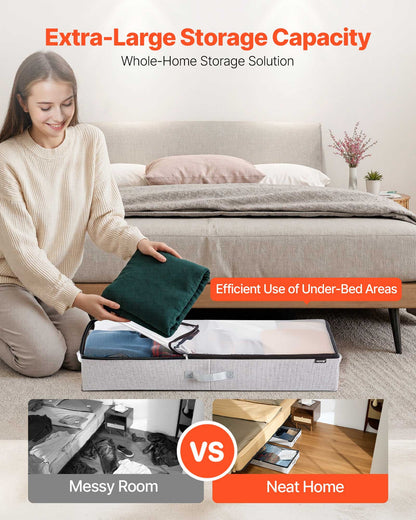 Under Bed Storage with Clear Lids, 850 x 430 x 120 mm, 45L Large Underbed Clothes Storage Containers, Low Profile Under Bed Drawer Shoe Organizer Bins Box for Blanket Shoe Bedroom, 2 Pack