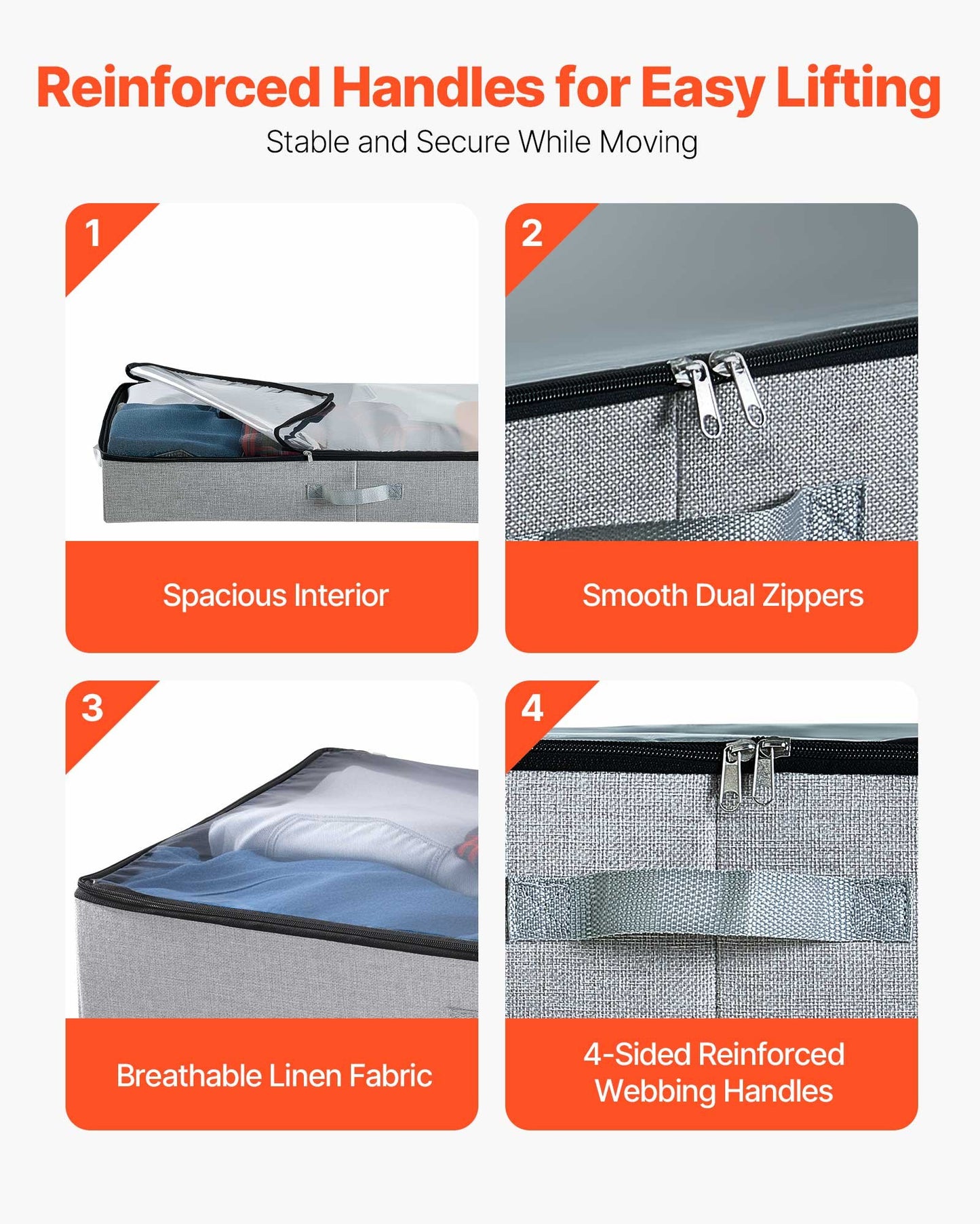 Under Bed Storage with Clear Lids, 850 x 430 x 120 mm, 45L Large Underbed Clothes Storage Containers, Low Profile Under Bed Drawer Shoe Organizer Bins Box for Blanket Shoe Bedroom, 2 Pack