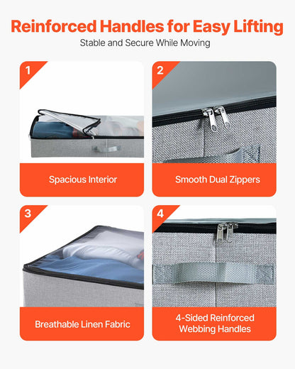 Under Bed Storage with Clear Lids, 850 x 430 x 120 mm, 45L Large Underbed Clothes Storage Containers, Low Profile Under Bed Drawer Shoe Organizer Bins Box for Blanket Shoe Bedroom, 2 Pack