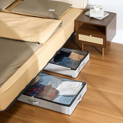 Under Bed Storage with Clear Lids, 850 x 430 x 120 mm, 45L Large Underbed Clothes Storage Containers, Low Profile Under Bed Drawer Shoe Organizer Bins Box for Blanket Shoe Bedroom, 2 Pack