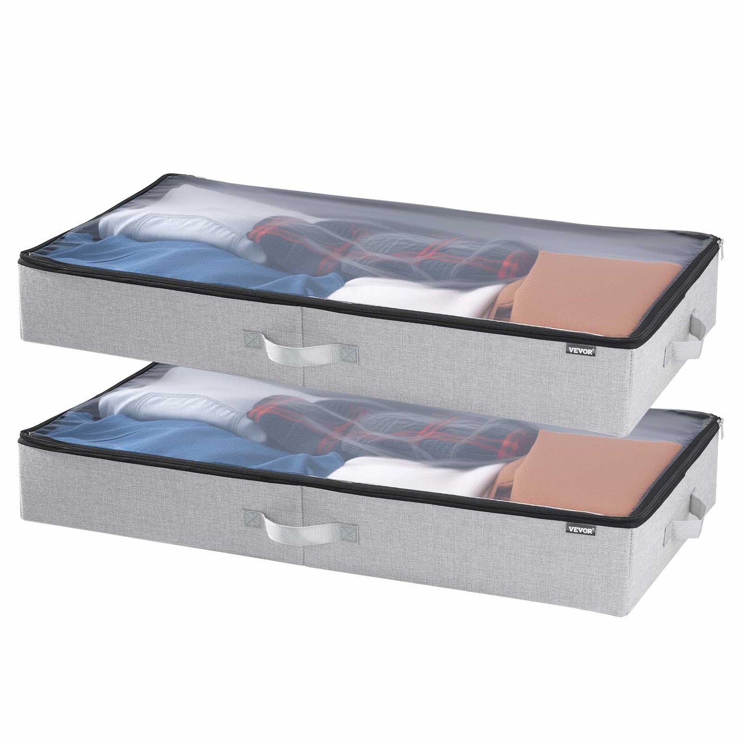 Under Bed Storage with Clear Lids, 850 x 430 x 120 mm, 45L Large Underbed Clothes Storage Containers, Low Profile Under Bed Drawer Shoe Organizer Bins Box for Blanket Shoe Bedroom, 2 Pack