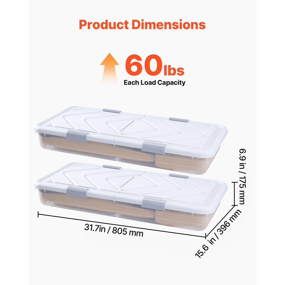 VEVOR Under Bed Storage with Wheels 805x396x175 mm Rolling Storage Bags 4 Pack