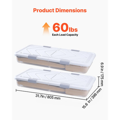 VEVOR Under Bed Storage with Wheels 805x396x175 mm Rolling Storage Bags 4 Pack