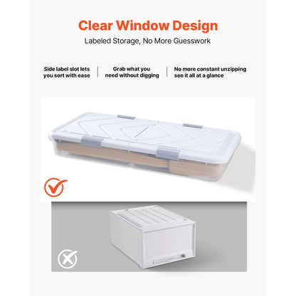 VEVOR Under Bed Storage with Wheels 805x396x175 mm Rolling Storage Bags 4 Pack