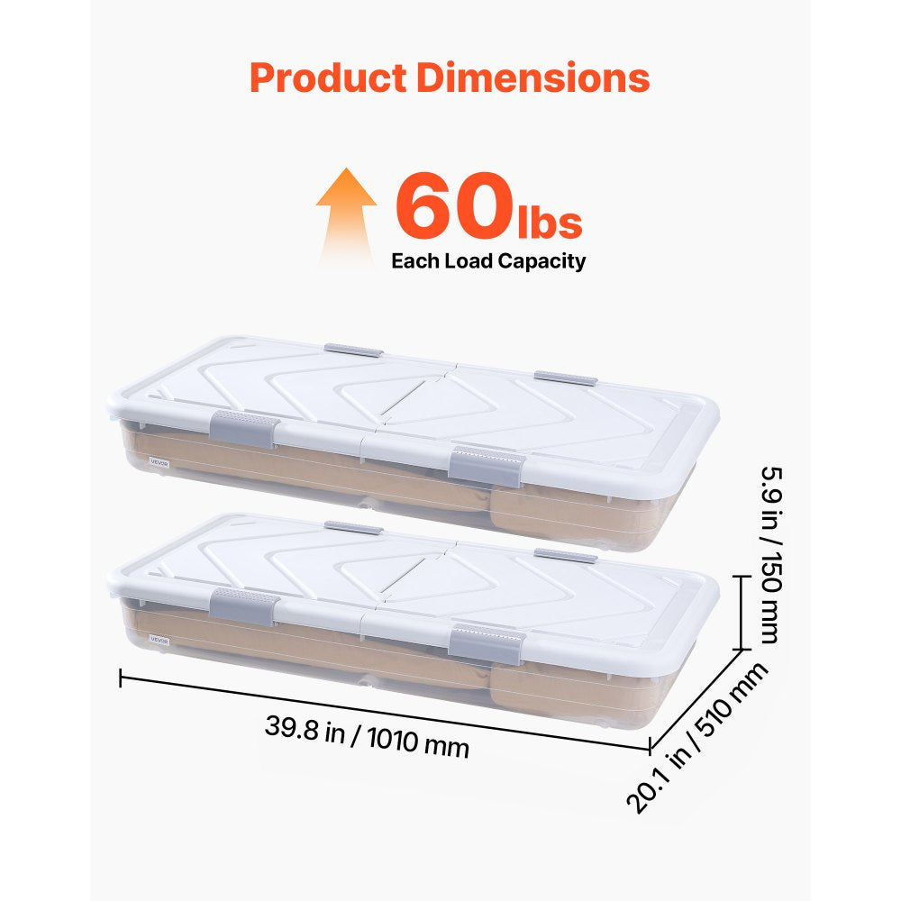 VEVOR Under Bed Storage with Wheels 1010x510x150 mm Rolling Storage Bags 2 Pack
