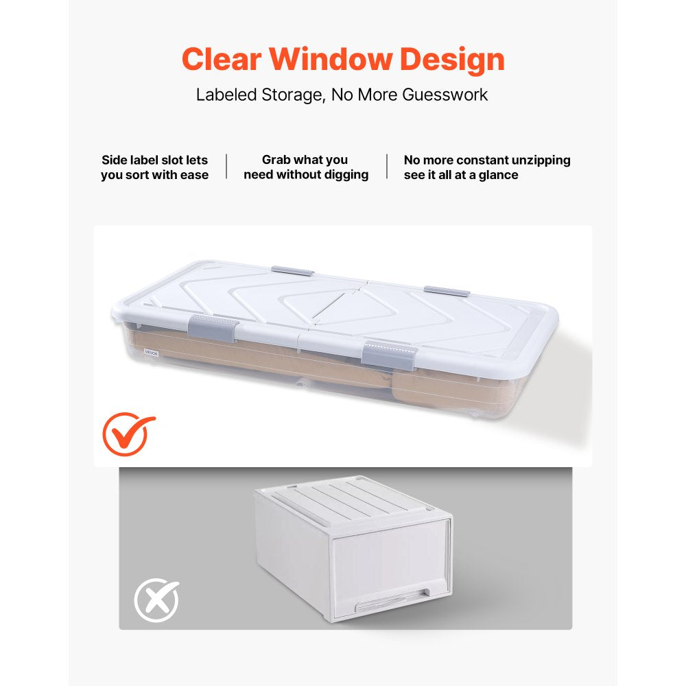 VEVOR Under Bed Storage with Wheels 1010x510x150 mm Rolling Storage Bags 2 Pack