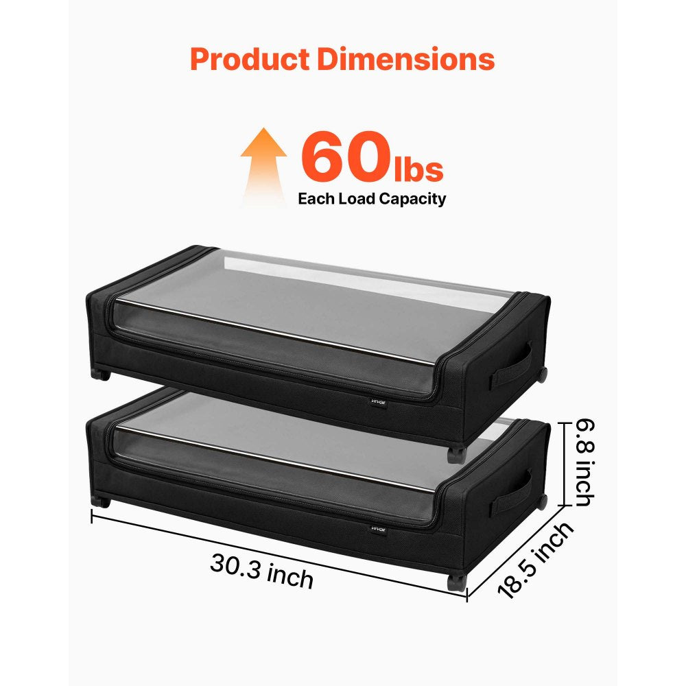 Under Bed Storage with Wheels 770x470x173 mm Rolling Storage Bags 2 Pack