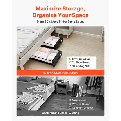 Under Bed Storage with Wheels 770x470x173 mm Rolling Storage Bags 2 Pack