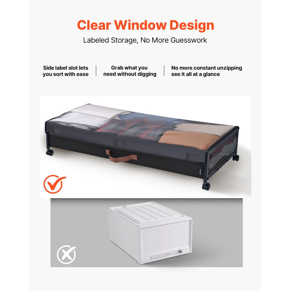 Under Bed Storage with Wheels 915x460x185 mm Rolling Storage Bags 2 Pack