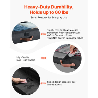 Under Bed Storage with Wheels 915x460x185 mm Rolling Storage Bags 2 Pack