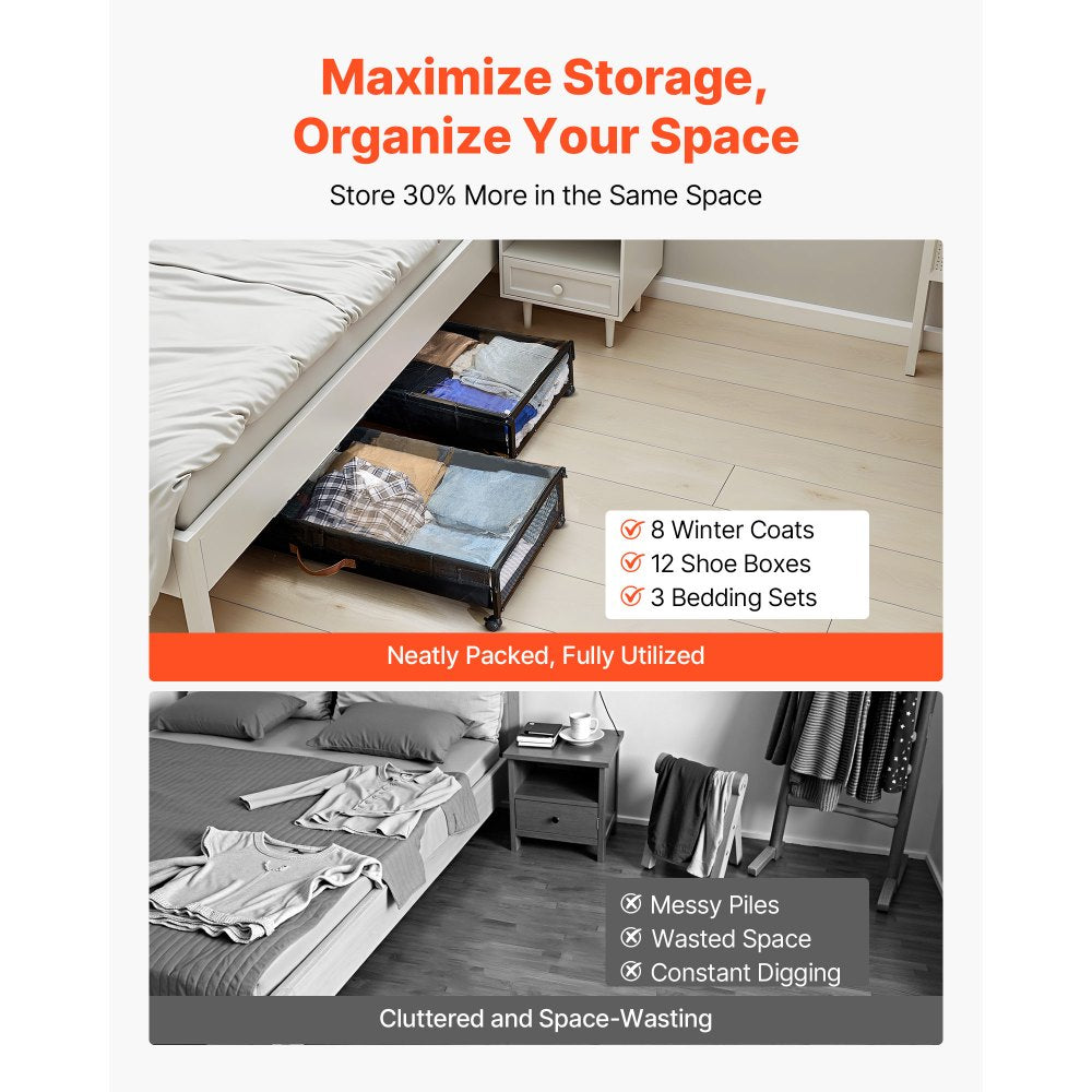 Under Bed Storage with Wheels 915x460x185 mm Rolling Storage Bags 2 Pack