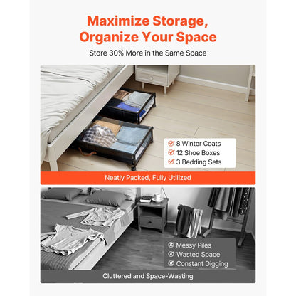Under Bed Storage with Wheels 915x460x185 mm Rolling Storage Bags 2 Pack