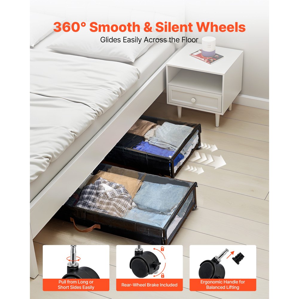 Under Bed Storage with Wheels 915x460x185 mm Rolling Storage Bags 2 Pack