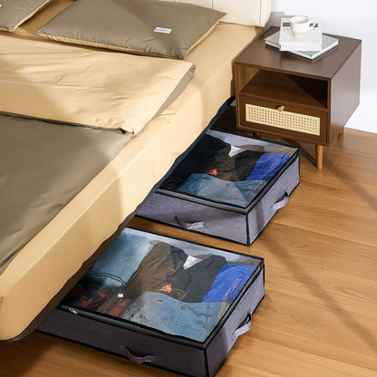 Under Bed Storage with Clear Lids, 996 x 500 x 180 mm, 90L Large Underbed Clothes Storage Containers, Low Profile Under Bed Drawer Shoe Organizer Bins Box for Blanket Shoe Bedroom, 6 Pack