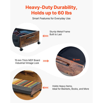 Under Bed Storage with Wheels 650x460x180 mm Rolling Storage Bags 2 Pack