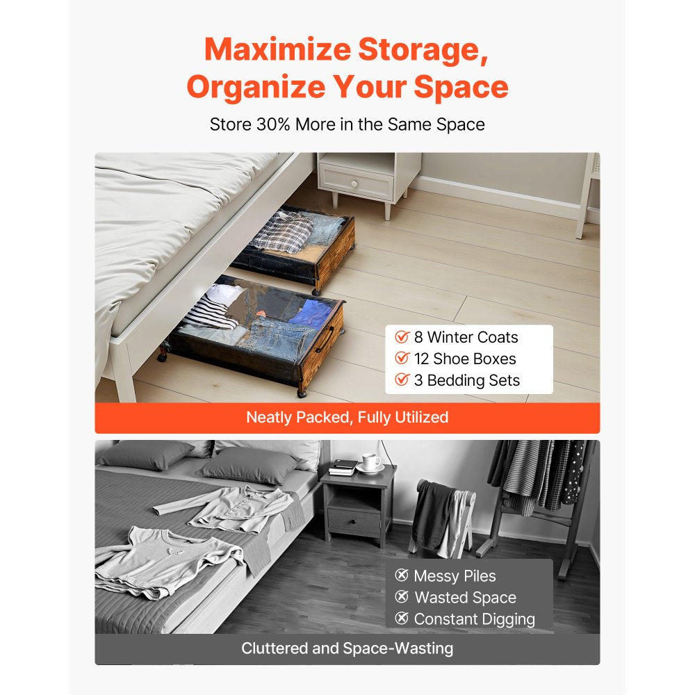 Under Bed Storage with Wheels 650x460x180 mm Rolling Storage Bags 2 Pack