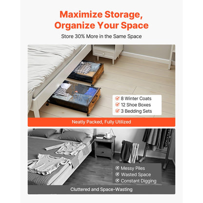 Under Bed Storage with Wheels 650x460x180 mm Rolling Storage Bags 2 Pack