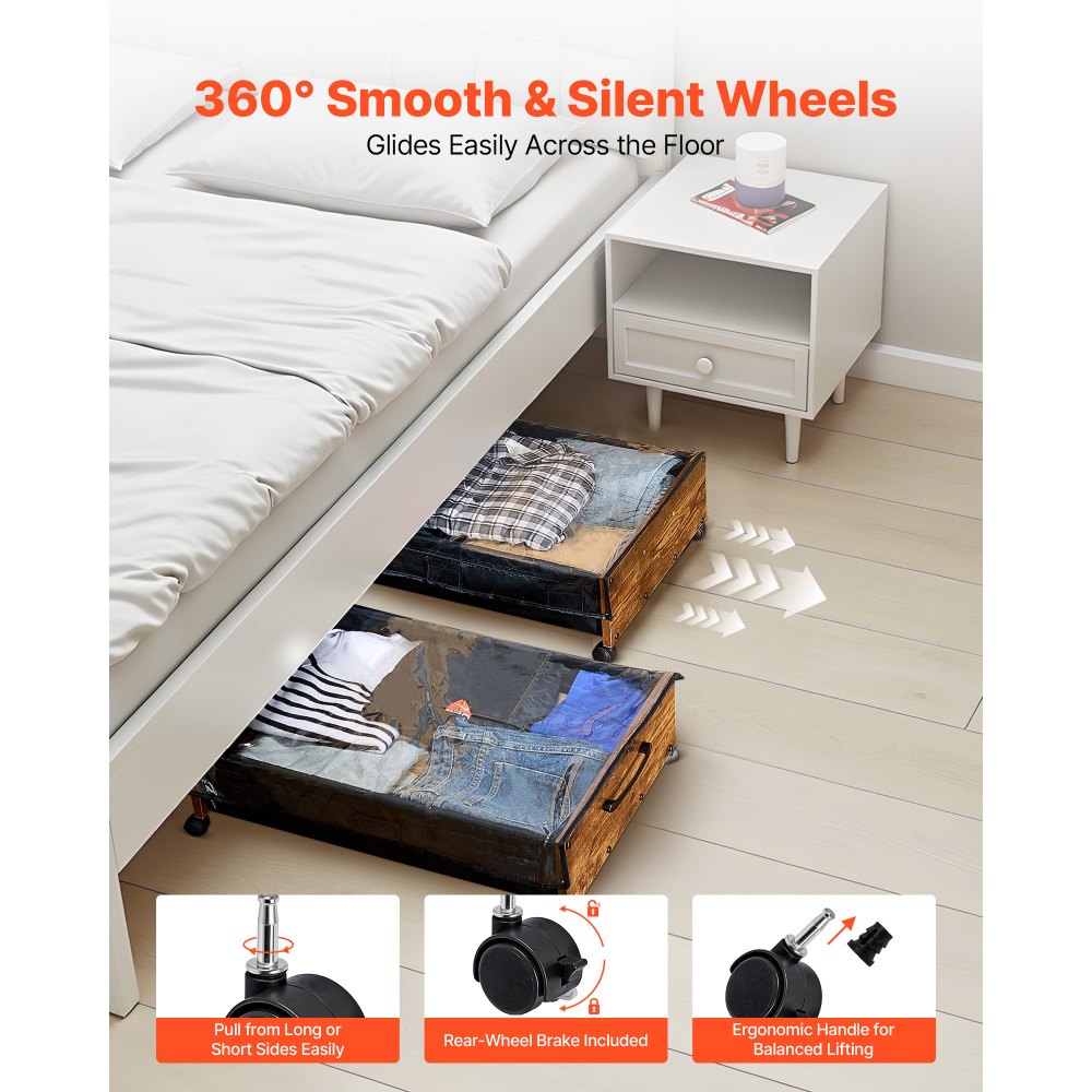 Under Bed Storage with Wheels 650x460x180 mm Rolling Storage Bags 2 Pack