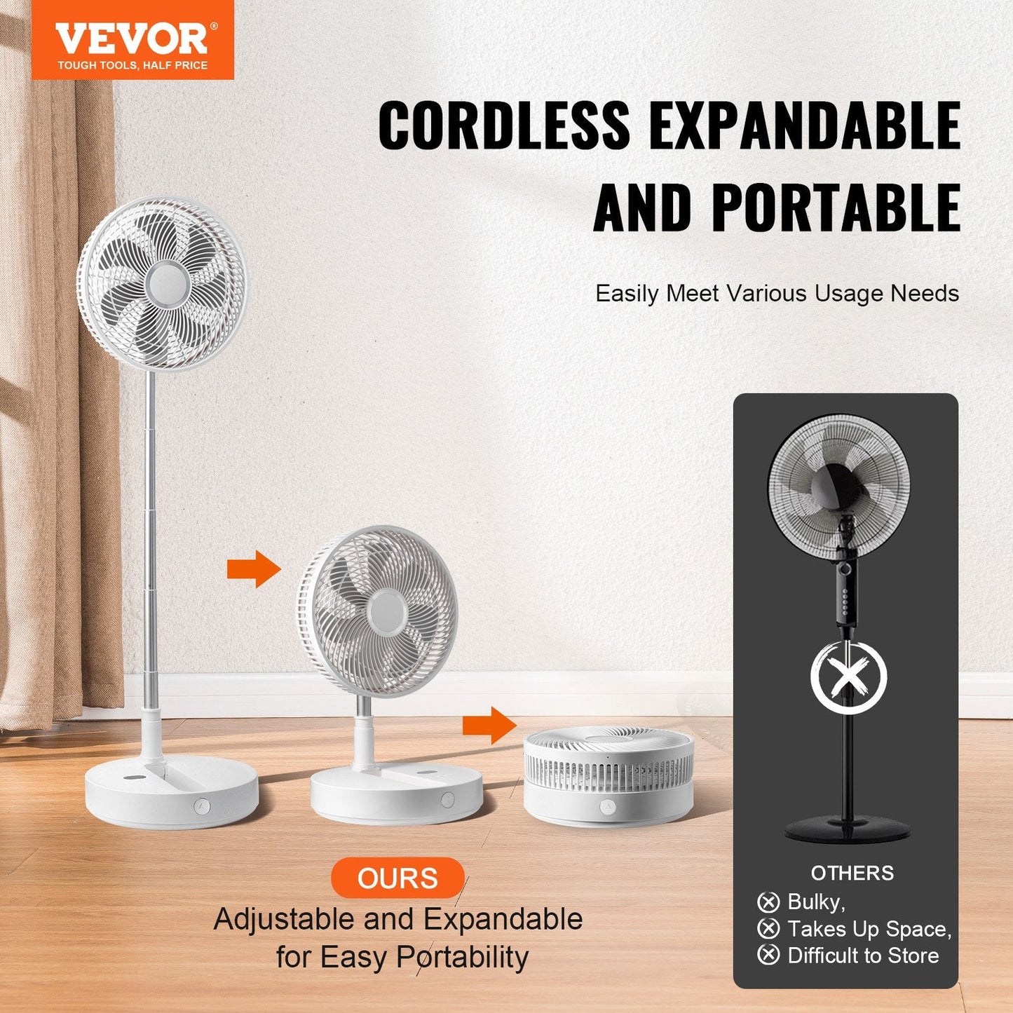 12" Foldable Oscillating Fan with Remote, 4-Speed, USB Rechargeable, 2.5 kg