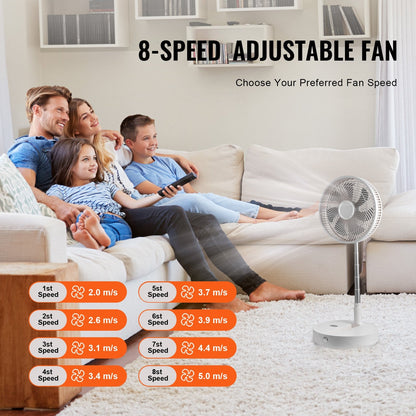 12" Foldable Oscillating Fan with Remote, 4-Speed, USB Rechargeable, 2.5 kg