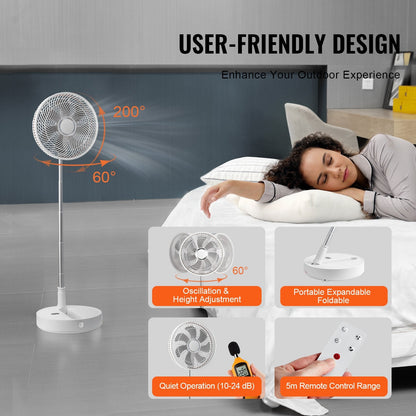 12" Foldable Oscillating Fan with Remote, 4-Speed, USB Rechargeable, 2.5 kg