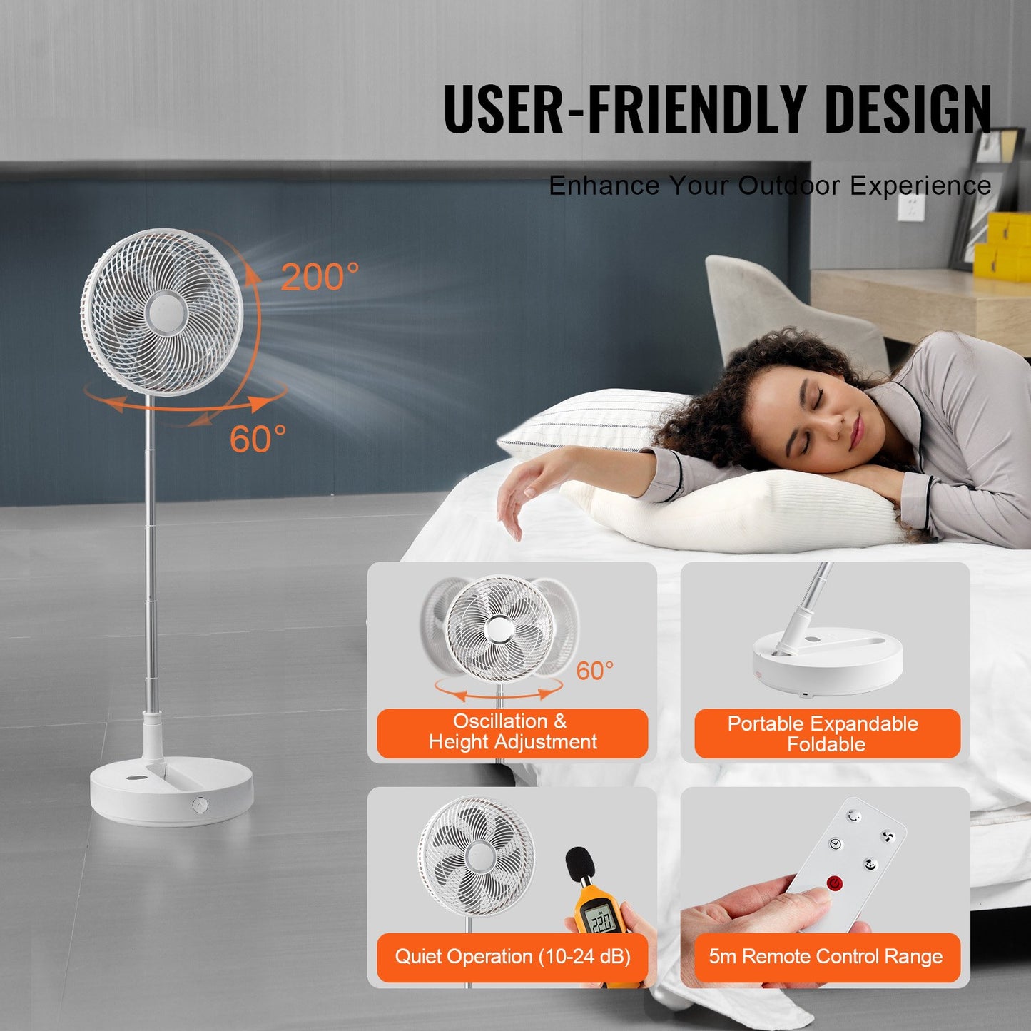 VEVOR 12 Inch Foldable Oscillating Standing Fan with Remote Control, 4 Speed Adjustable