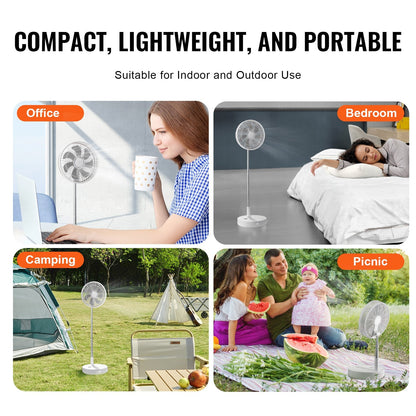 12" Foldable Oscillating Fan with Remote, 4-Speed, USB Rechargeable, 2.5 kg