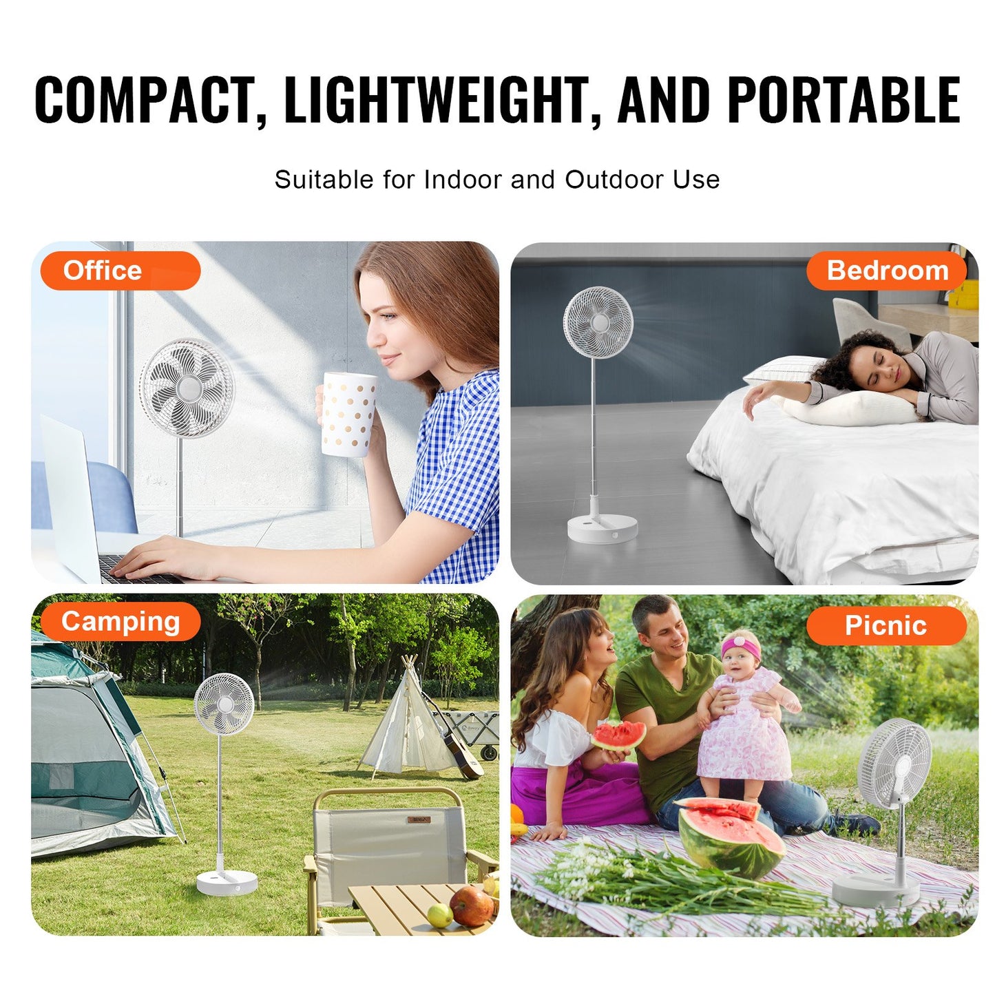 VEVOR 12 Inch Foldable Oscillating Standing Fan with Remote Control, 4 Speed Adjustable