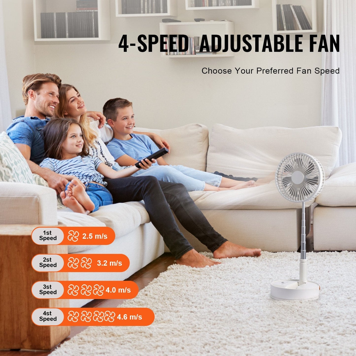 Compact 0.2m Foldable Oscillating Fan with Remote & 4 Speed Settings, USB Rechargeable