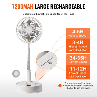 Compact 0.2m Foldable Oscillating Fan with Remote & 4 Speed Settings, USB Rechargeable