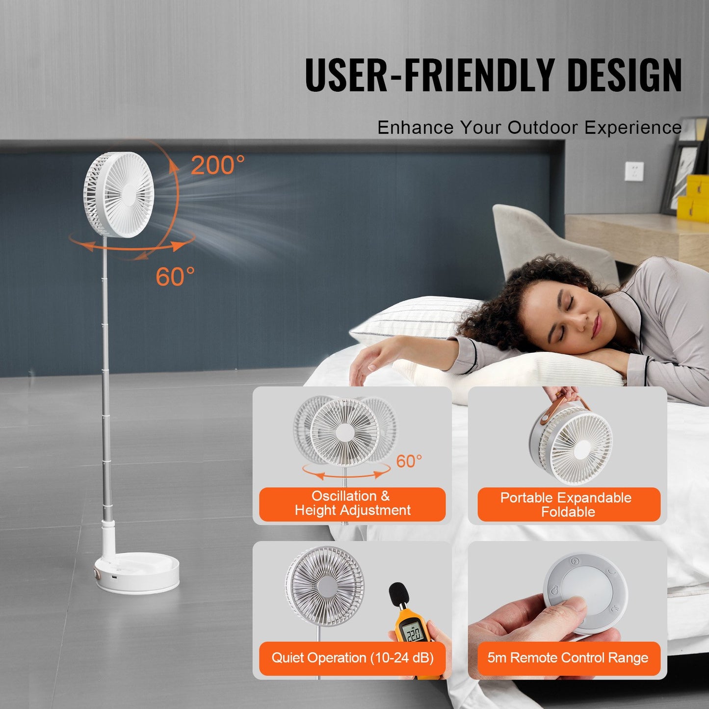 VEVOR 8 Inch Foldable Oscillating Standing Fan with Remote Control, 4 Speed Adjustable