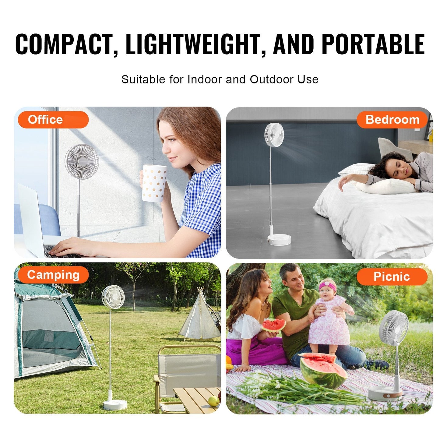 Compact 0.2m Foldable Oscillating Fan with Remote & 4 Speed Settings, USB Rechargeable