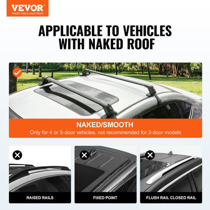 Aluminum Roof Rack Crossbar with Lock for Naked Roofs, 70 kg Capacity, 1.08 m