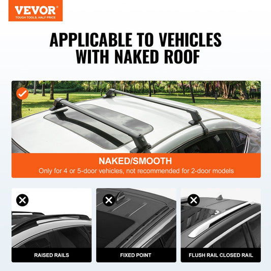Aluminum Roof Rack Crossbar with Lock for Naked Roofs, 70 kg Capacity, 1.08 m