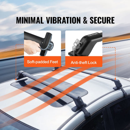 Aluminum Roof Rack Crossbar with Lock for Naked Roofs, 70 kg Capacity, 1.08 m