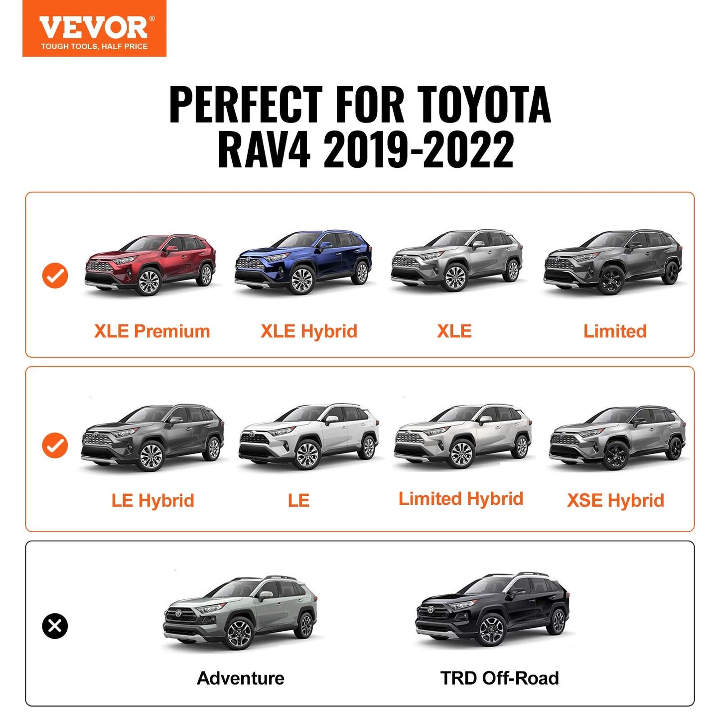 Aluminum Roof Rack Crossbar for Toyota RAV4 2019-2022 with Lock, 118 kg Capacity