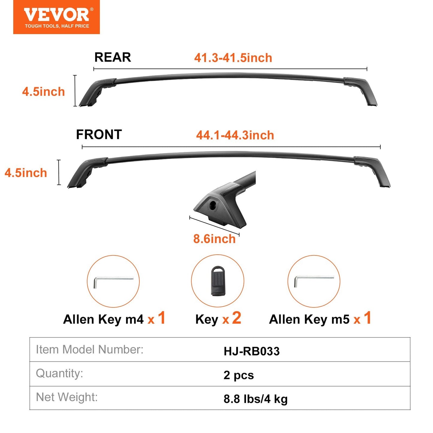 Aluminum Roof Rack Crossbar for Toyota RAV4 2019-2022 with Lock, 118 kg Capacity