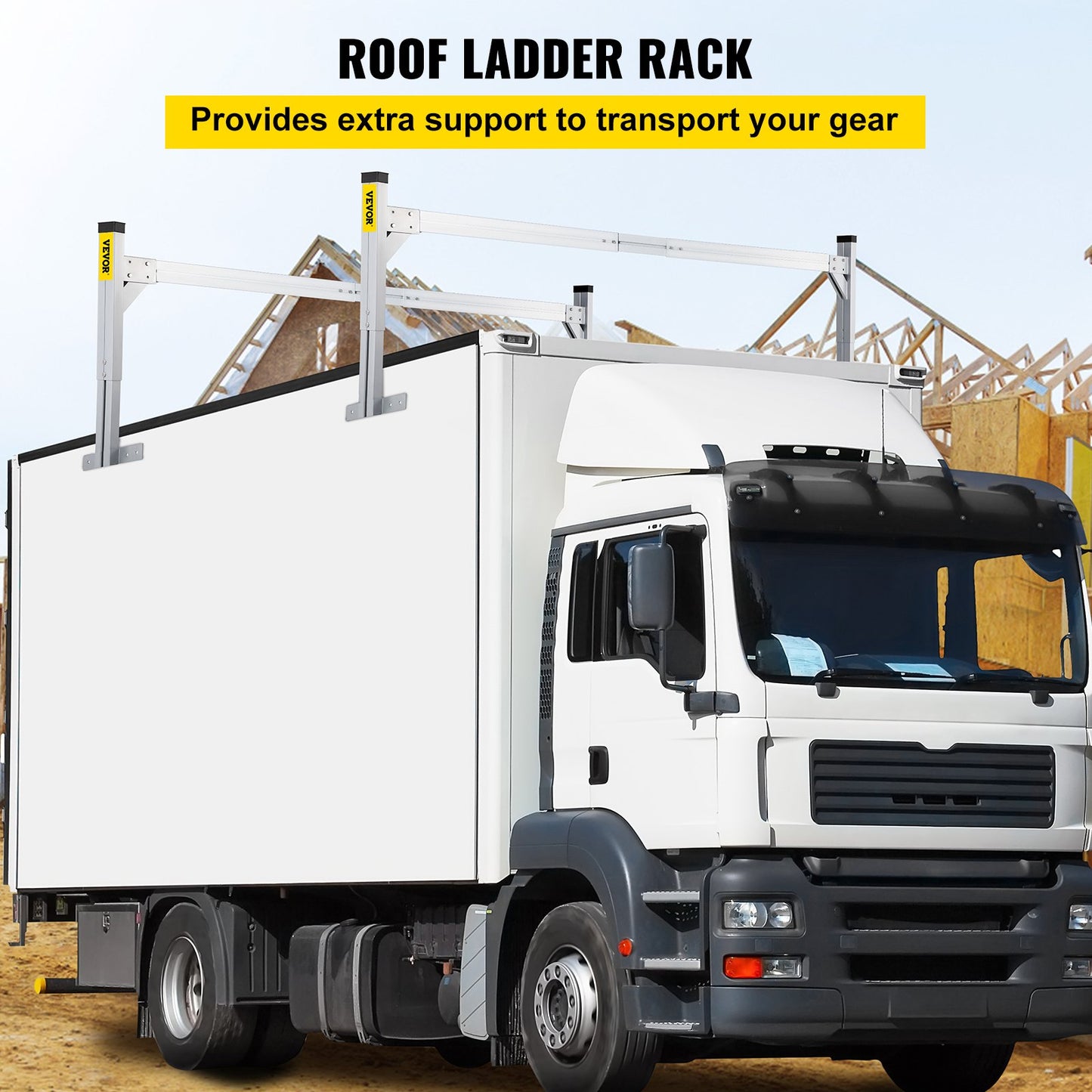 VEVOR Universal Roof Ladder Rack, Fit for 190-256 cm Wide Vans, 2 Bars Adjustable
