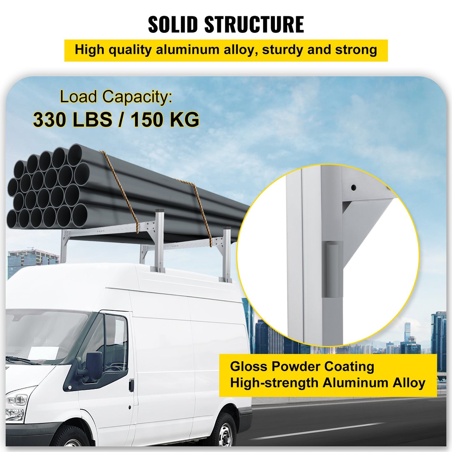 VEVOR Universal Roof Ladder Rack, Fit for 190-256 cm Wide Vans, 2 Bars Adjustable