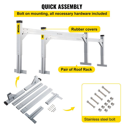 Universal Aluminum Roof Ladder Rack, 190-256 cm Adjustable, 150 kg Capacity