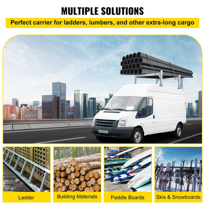 Universal Aluminum Roof Ladder Rack, 190-256 cm Adjustable, 150 kg Capacity