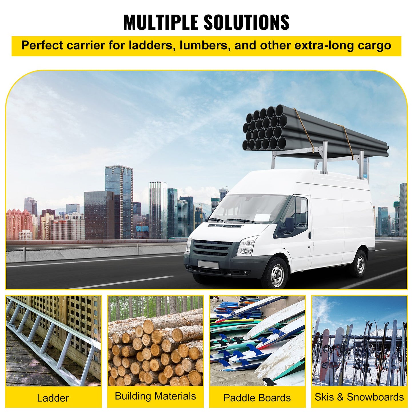 VEVOR Universal Roof Ladder Rack, Fit for 190-256 cm Wide Vans, 2 Bars Adjustable
