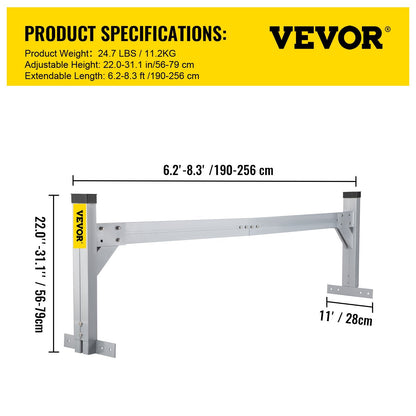 Universal Aluminum Roof Ladder Rack, 190-256 cm Adjustable, 150 kg Capacity